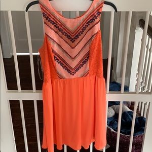 Orange Swing Dress with Embroidered Detail
